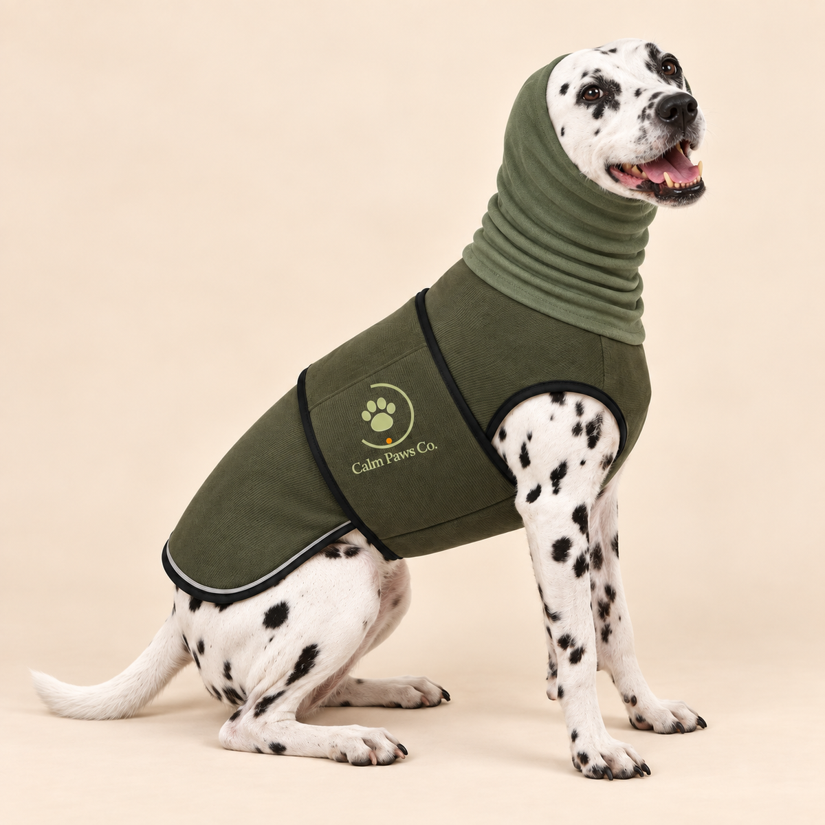 Calm Paws Co. Steady Wrap calming vest lifestyle photo with dog at home